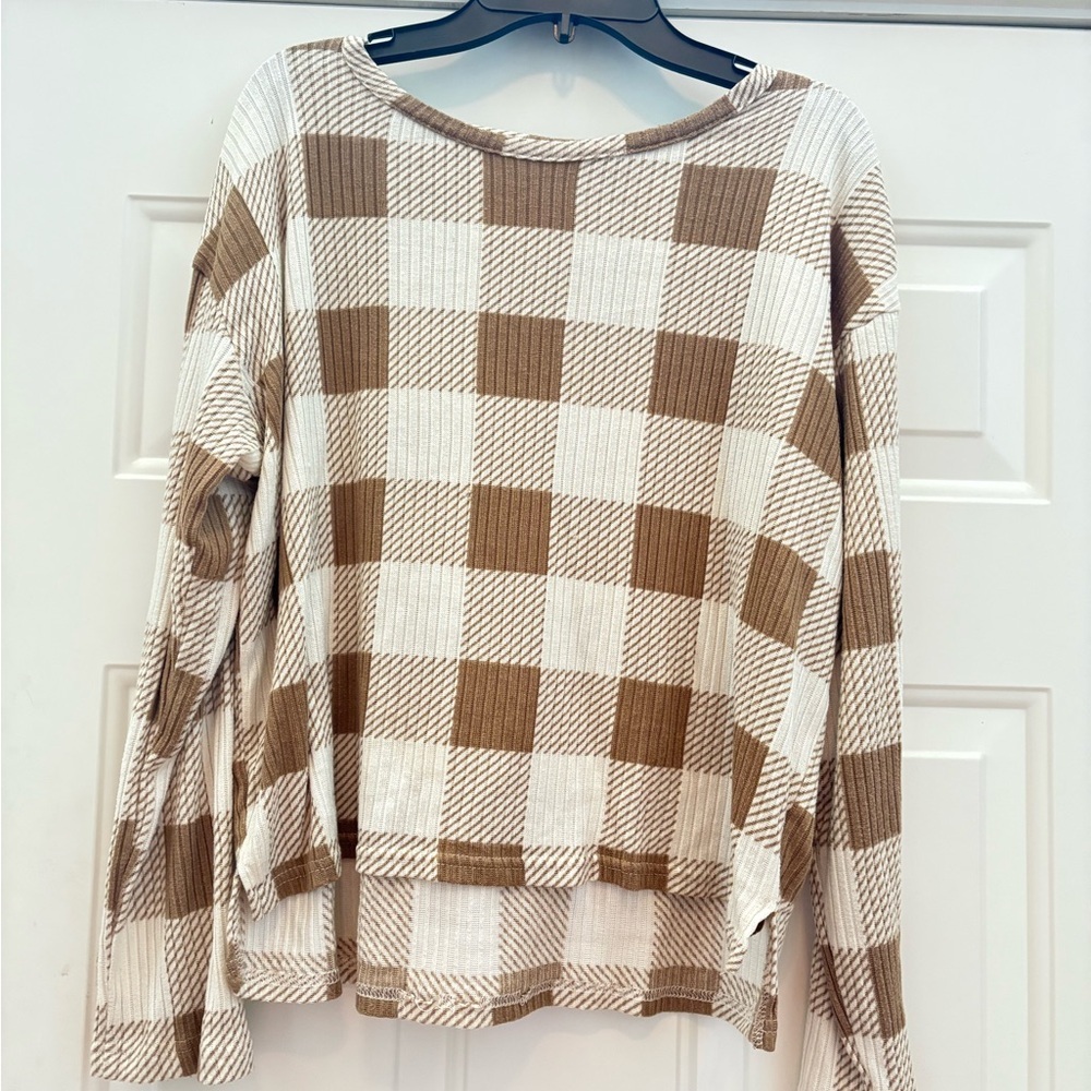 Wonder Nation Brown and White Checkered Crop Top